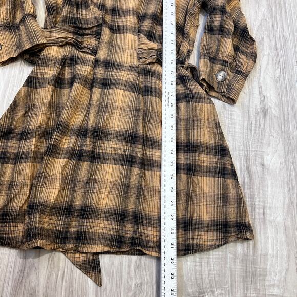 Free People Size 4 Plaid Mini Dress Linen Blend – English Rose Style - Picture 4 of 10
